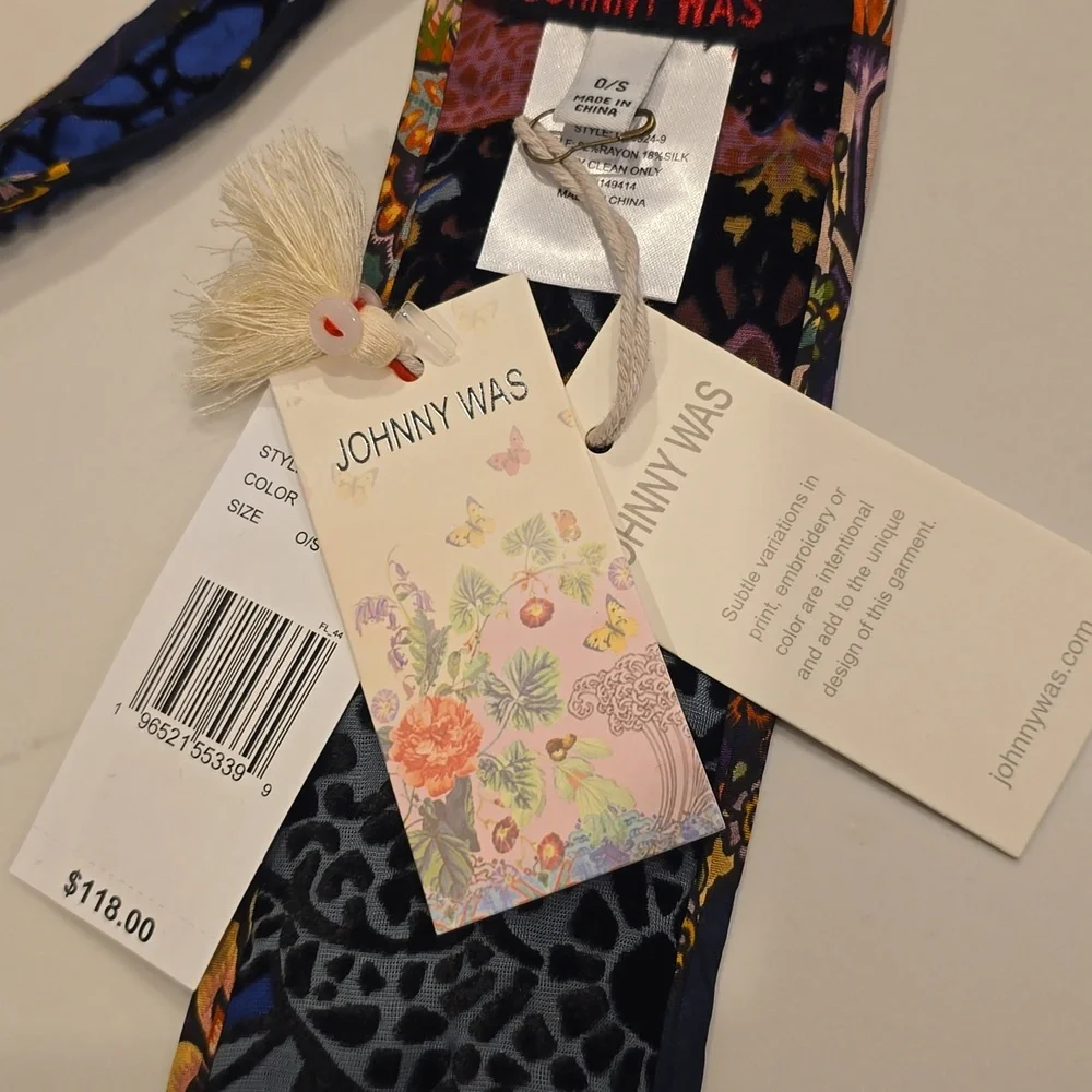 Johnny Was Silk Soundbath Velvet Butterfly Flower Tie Belt Catherine Navah $118 - Picture 4 of 10
